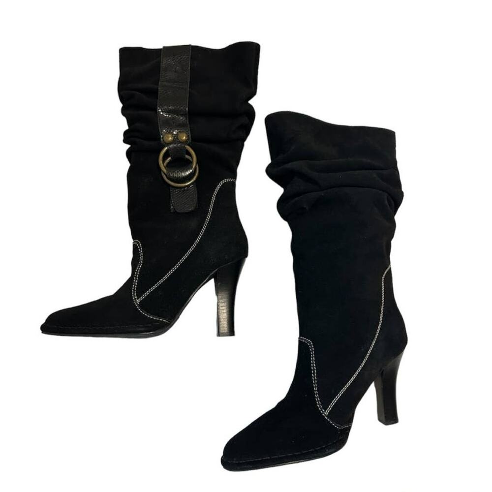 Hot In Hollywood Black Suede Leather Slouchy Heel Boot - Picture 2 of 4
